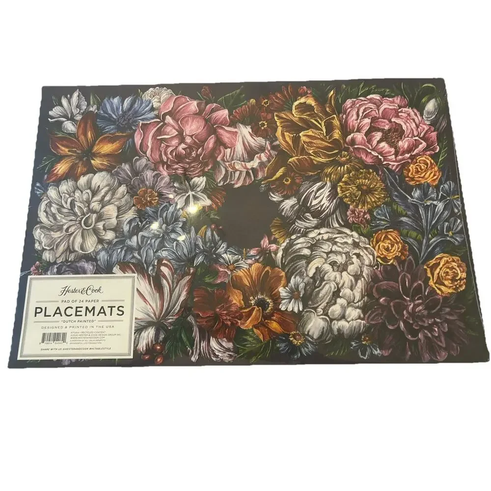NEW Hester & Cook Dutch Painted Multicolor Floral‎ 24 Paper Pad Placemats USA